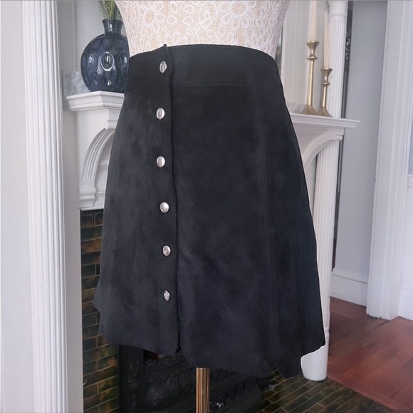 ISABEL MARANT ETOILE Anna Black Suede Silver Button Snap Mini Skirt Size Large - Picture 6 of 15